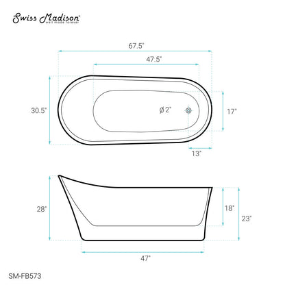 Swiss Madison Sublime 67" Single Slipper Freestanding Bathtub