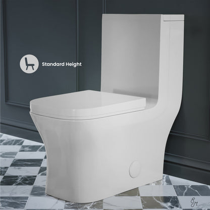 Swiss Madison Concorde One-Piece 12" Rough-in 1.28 GPF Left-Hand Flush Square Toilet in Glossy White with Black Hardware