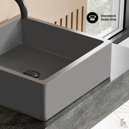 Swiss Madison Lisse 15" Square Concrete Vessel Bathroom Sink in Dark Grey