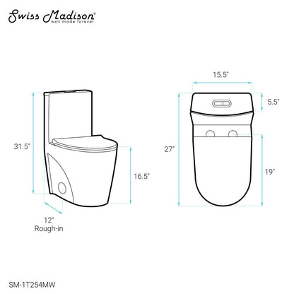 Swiss Madison St. Tropez One-Piece Elongated Toilet Vortex Dual-Flush in Matte White 1.1/1.6 gpf