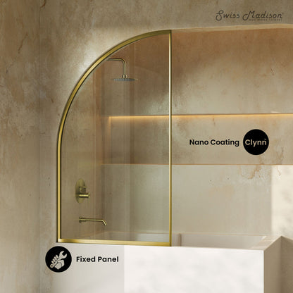 Swiss Madison Demi 34 x 58 Framed Fixed 3/8 in. (10mm) Clear Tempered Glass Tub Door with Gold Brushed Frame