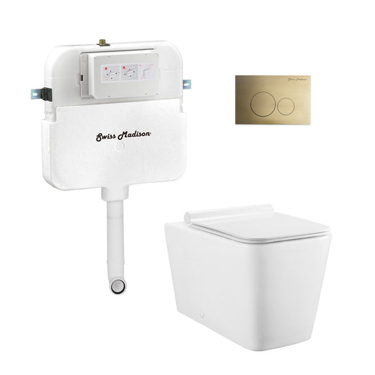 Swiss Madison Concorde Back-to-Wall Toilet Bundle 0.8/1.6 GPF Dual Flush in Glossy White with Brass Flush Plate