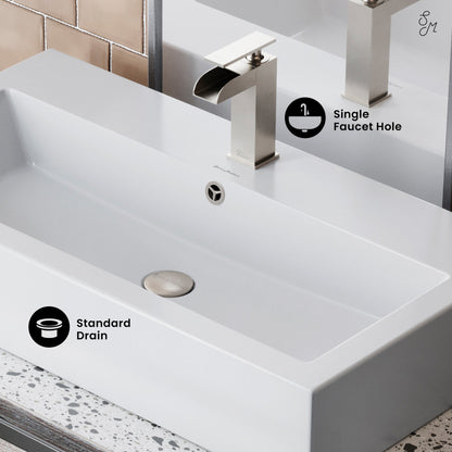 Swiss Madison Voltaire 32" Rectangle Vessel Sink in Glossy White with Faucet Mount