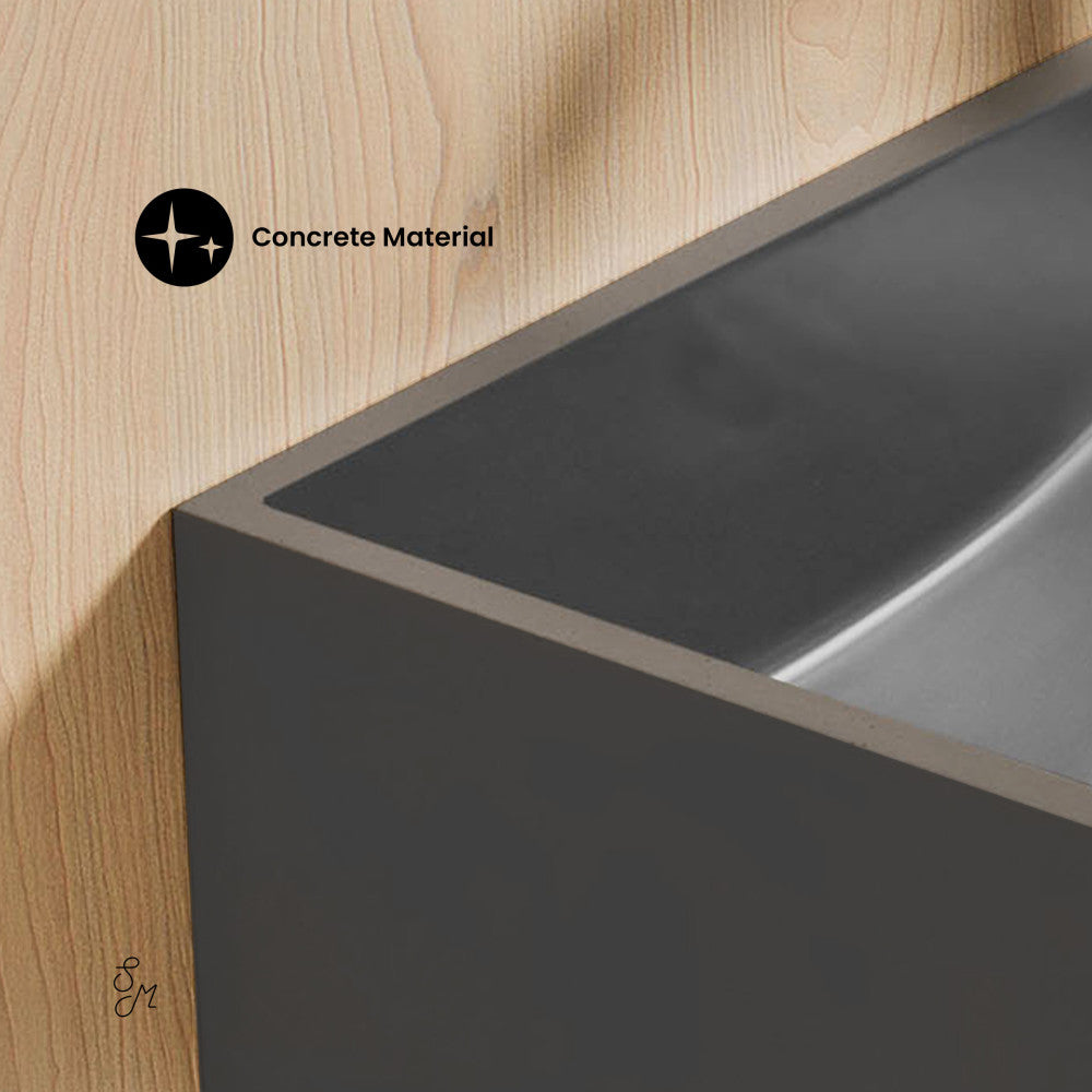 Swiss Madison Lisse 16" Concrete Rectangle Wall-Mounted Sink with Right Side Faucet Mount in Matte Dark Gray