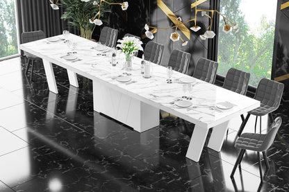 Maxima House Dining Set ALETA 11 pcs. modern glossy marble/ white Dining Table with 10 chairs