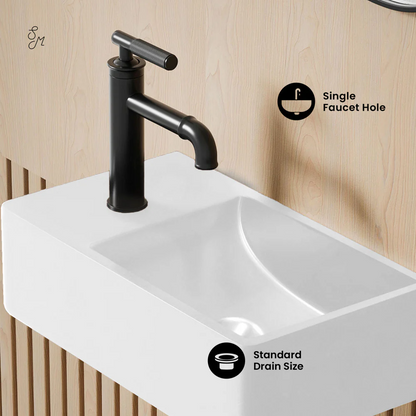 Swiss Madison Lisse 16" Concrete Rectangle Wall-Mounted Sink with Left Side Faucet Mount in Matte White