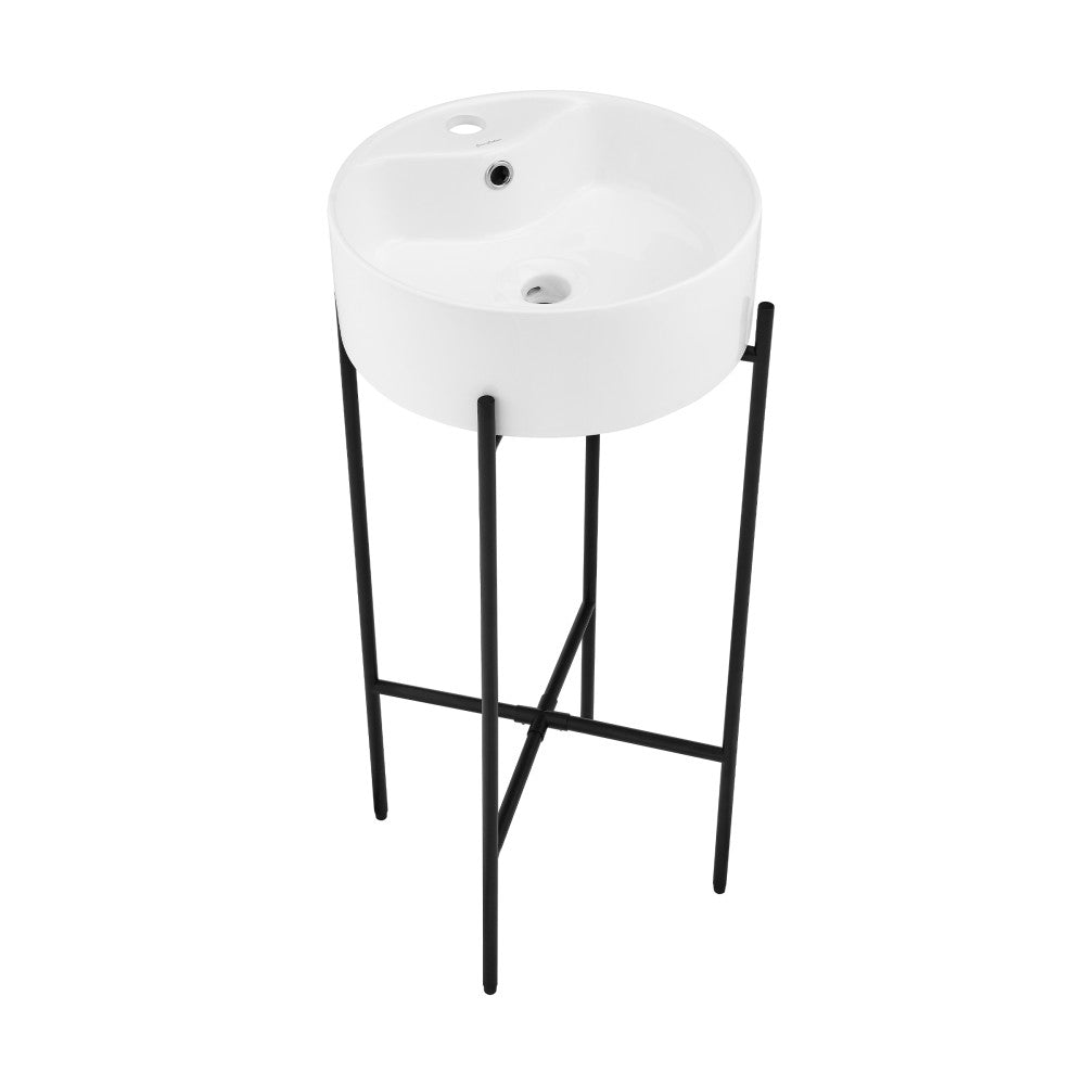 Swiss Madison Monaco 16" Round Console Sink with Faucet Mount, White Basin Matte Black Legs