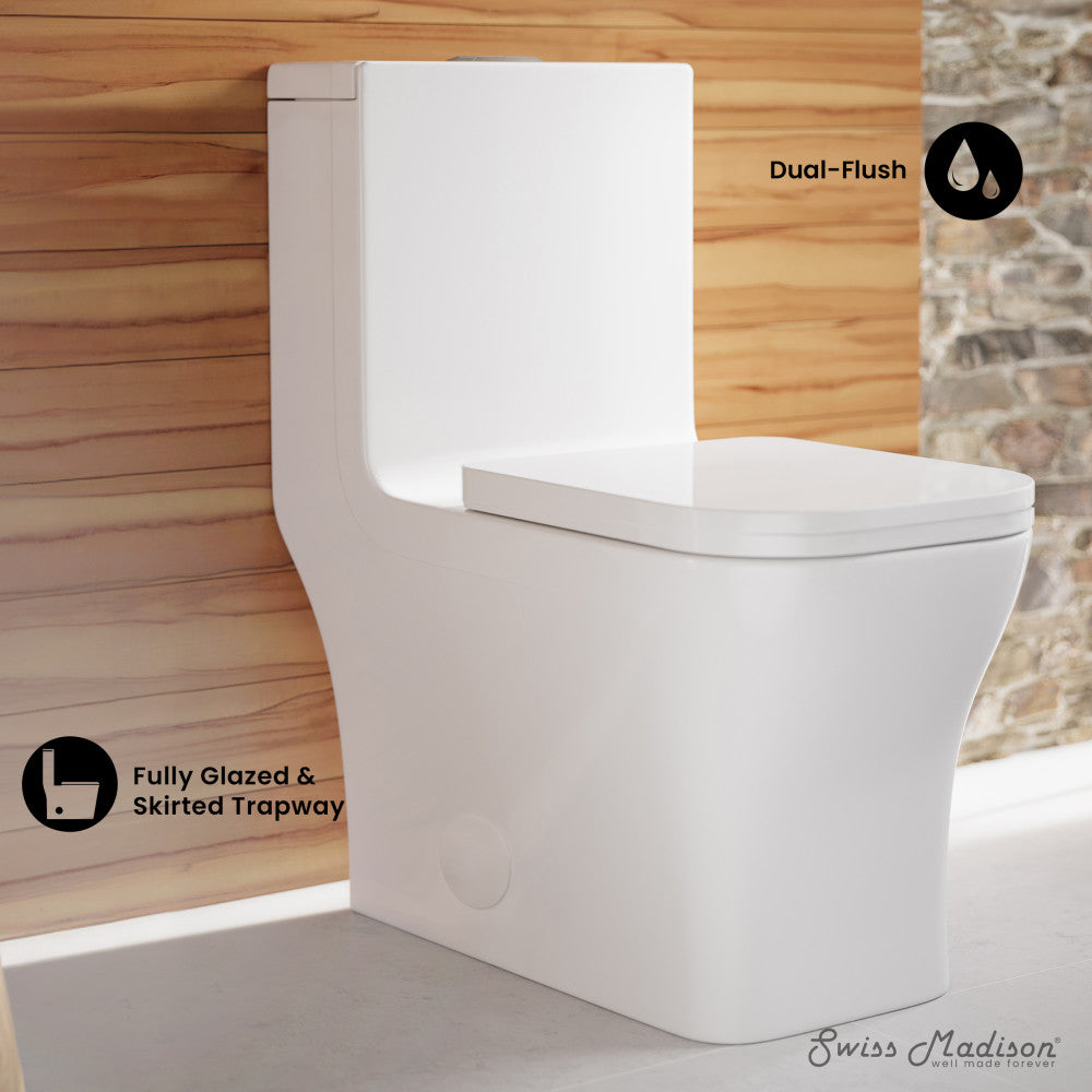 Swiss Madison Concorde One-Piece 14" Rough-in 1.1/1.6 GPF Dual Top Flush Square Toilet in Glossy White