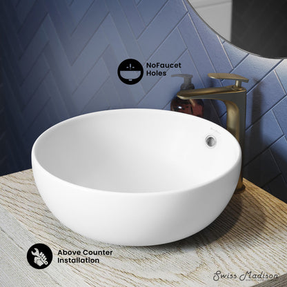 Swiss Madison Sublime 17” Round Vessel Sink in Matte White