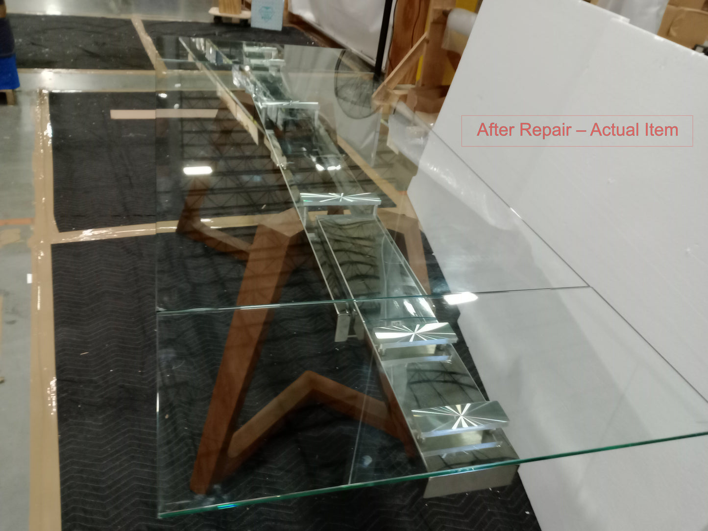 Tabselect Extendable Glass Dining Table With Wooden Legs – Professionally Repaired Open-Box