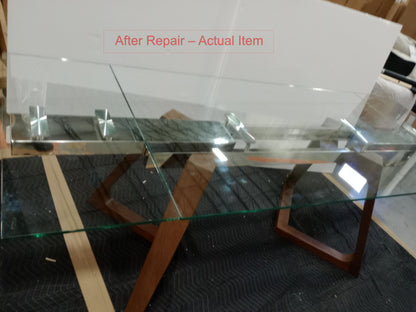 Tabselect Extendable Glass Dining Table With Wooden Legs – Professionally Repaired Open-Box