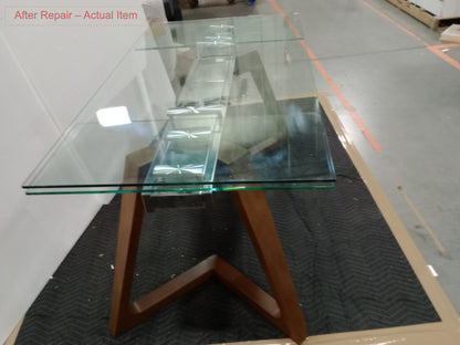 Tabselect Extendable Glass Dining Table With Wooden Legs – Professionally Repaired Open-Box