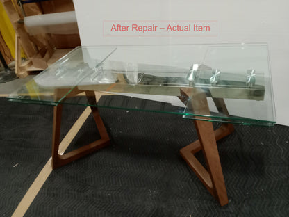 Tabselect Extendable Glass Dining Table With Wooden Legs – Professionally Repaired Open-Box