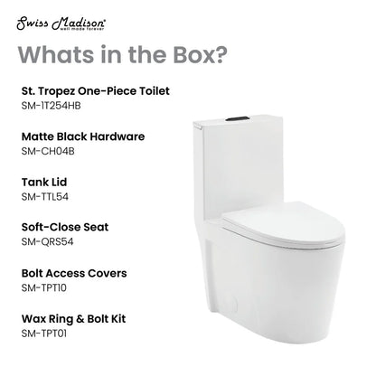 Swiss Madison St. Tropez One Piece Elongated Toilet Dual Vortex™ Flush, Black Hardware