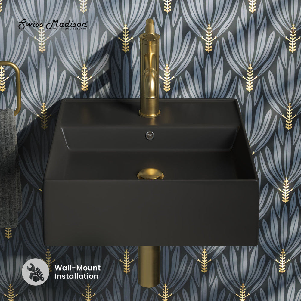 Swiss Madison Claire 15" Ceramic Wall Mount Sink in Matte Black