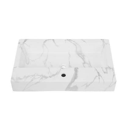 Swiss Madison Voltaire Wide Rectangle Vessel Sink in White Marble