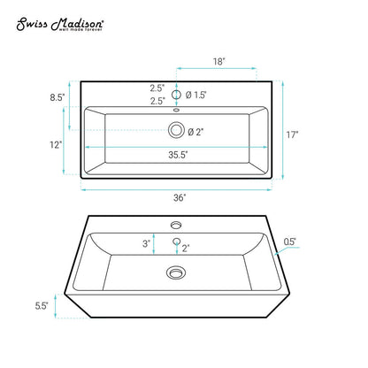 Swiss Madison Carre 36" Rectangle Wall-Mount Bathroom Sink