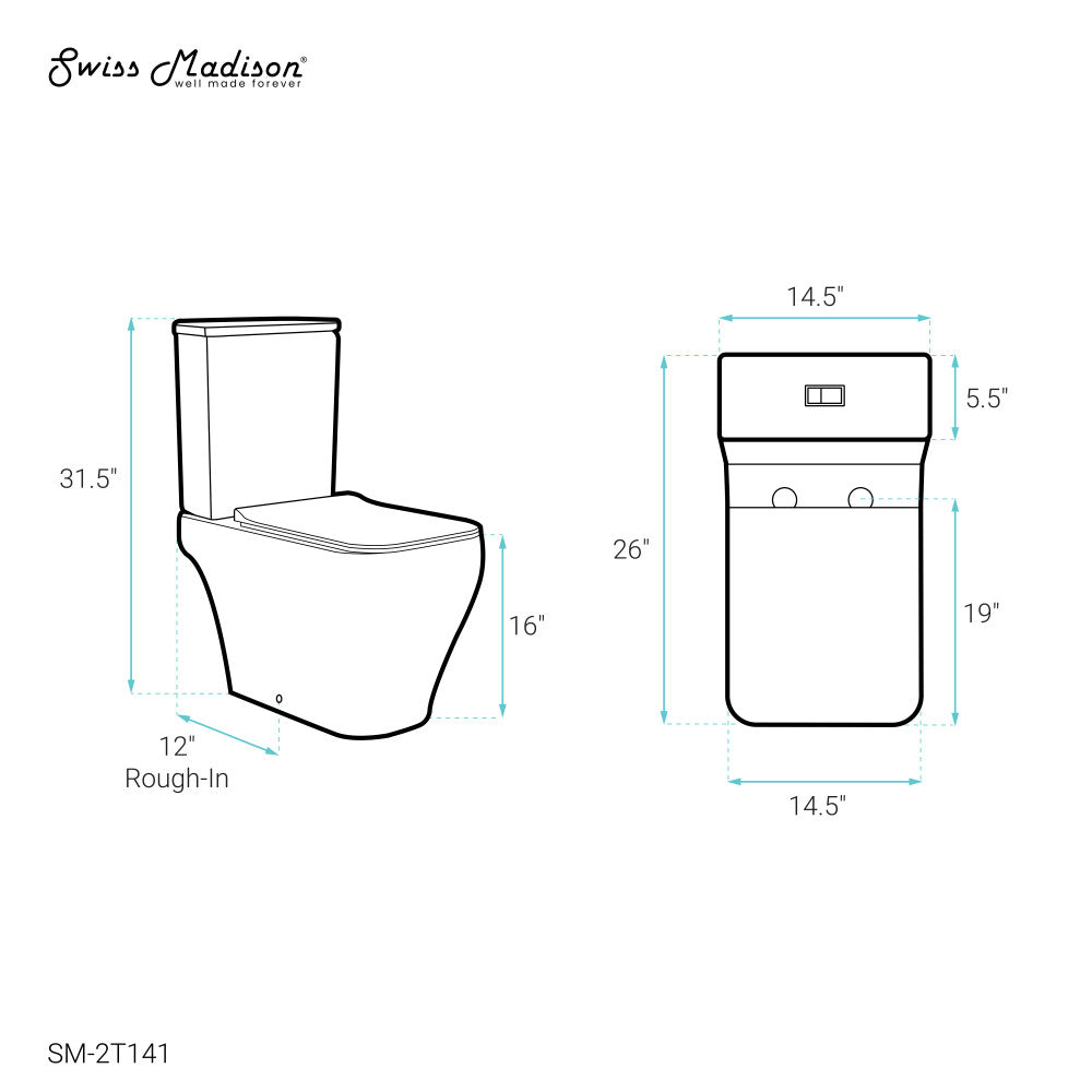 Swiss Madison Nadar Two-Piece Square Toilet Dual-Flush 1.1/1.6 gpf