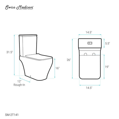 Swiss Madison Nadar Two-Piece Square Toilet Dual-Flush 1.1/1.6 gpf