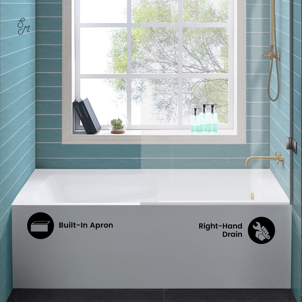 Swiss Madison Voltaire 54 x 30 Skirted Right Drain Soaking Alcove Bathtub in Glossy White with Integrated Armrest