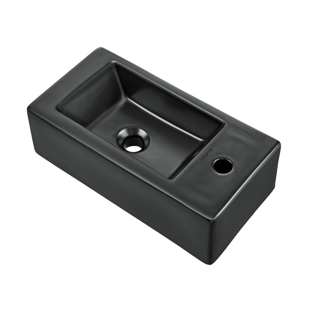 Swiss Madison Voltaire 19.5 x 10 Rectangular Ceramic Wall Hung Sink with Right Side Faucet Mount, Matte Black