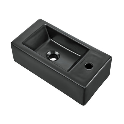 Swiss Madison Voltaire 19.5 x 10 Rectangular Ceramic Wall Hung Sink with Right Side Faucet Mount, Matte Black