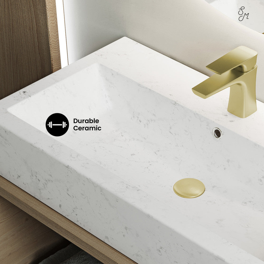 Swiss Madison Voltaire Wide Rectangle Vessel Sink in Static Marble