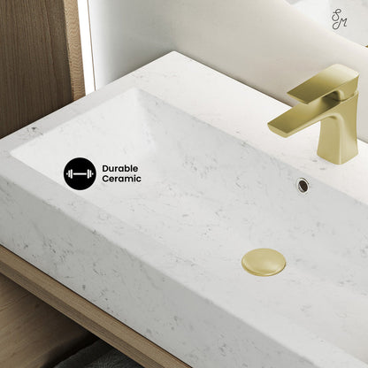 Swiss Madison Voltaire Wide Rectangle Vessel Sink in Static Marble