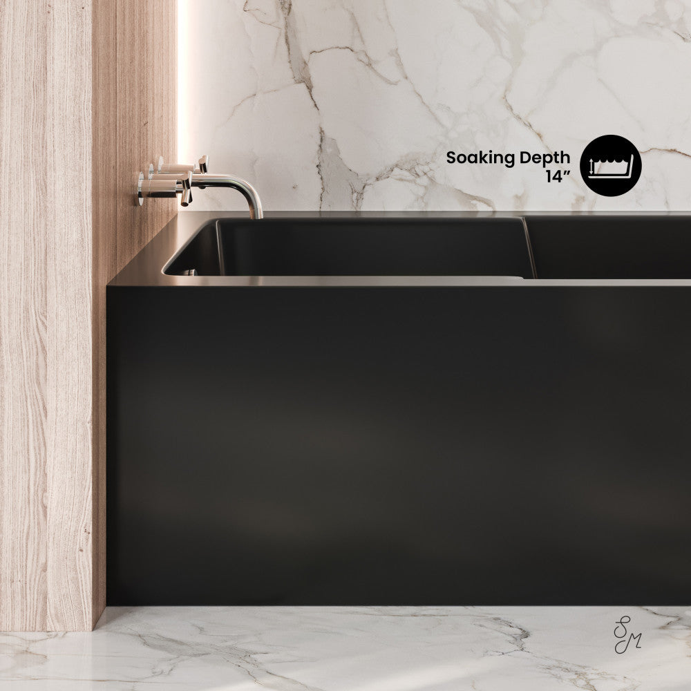Swiss Madison Voltaire 54 x 30 Skirted Left Drain Soaking Alcove Bathtub in Glossy Black with Integrated Armrest