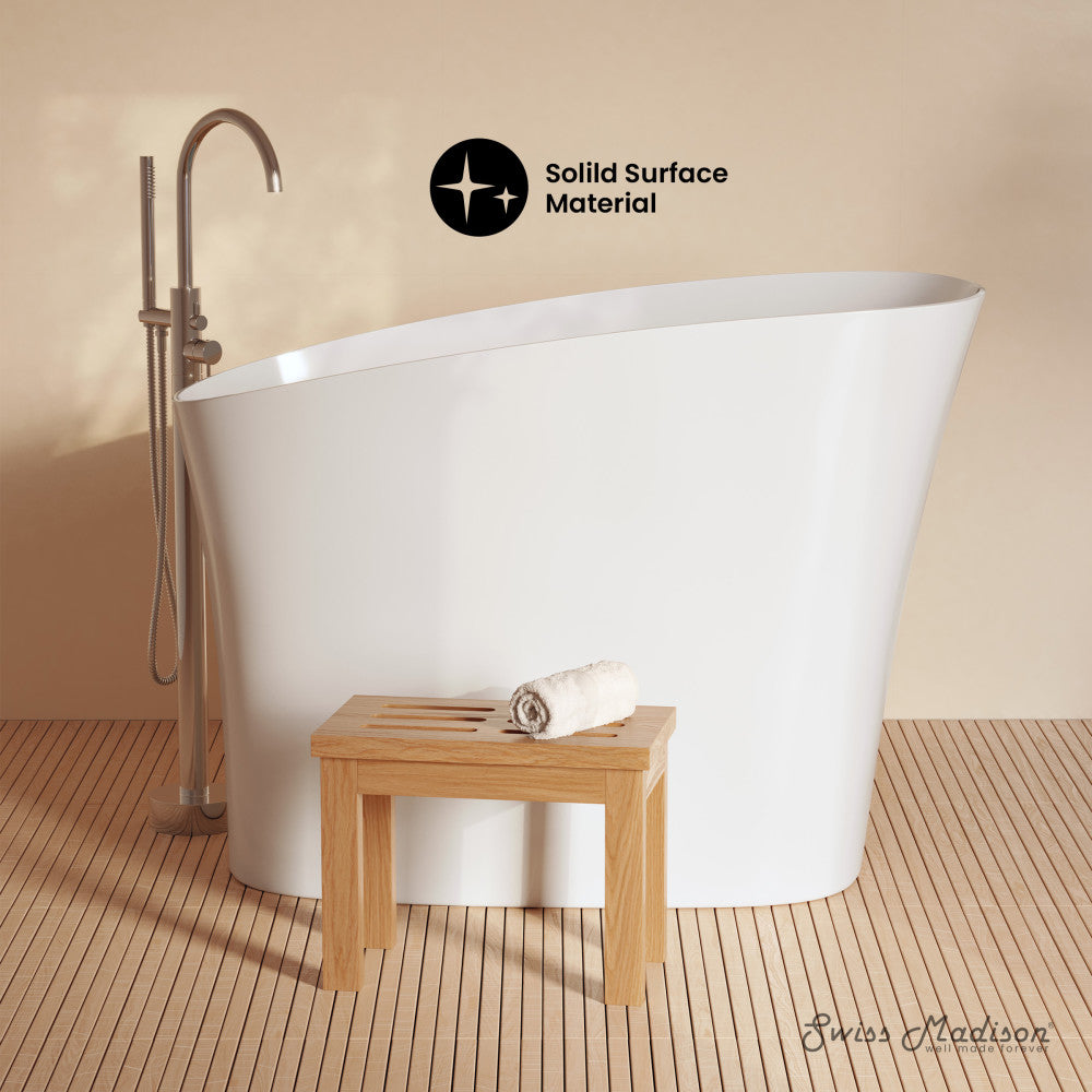 Swiss Madison Cascade II 48" Single Slipper Japanese Soaking Freestanding Bathtub in Matte White, Stool Included