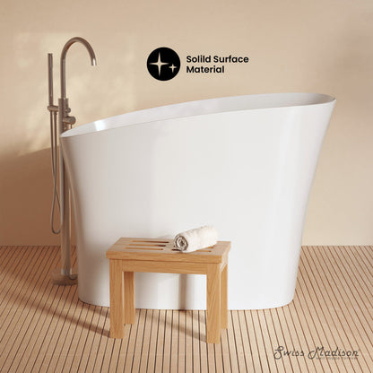 Swiss Madison Cascade II 48" Single Slipper Japanese Soaking Freestanding Bathtub in Matte White, Stool Included