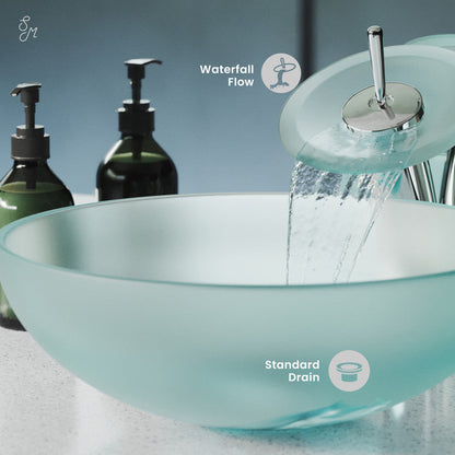 Swiss Madison Cascade 16.5 Color Glass Vessel Sink with Faucet, Frost