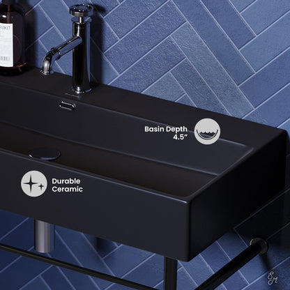 Swiss Madison Claire 40 Ceramic Console Sink Matte Black Basin Black Legs