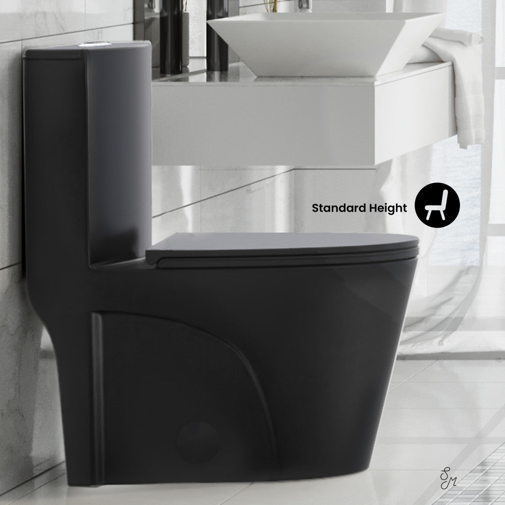 Swiss Madison St. Tropez One Piece Elongated Toilet Dual Vortex Flush 1.1/1.6 gpf with 10" Rough-In, Matte Black