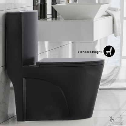 Swiss Madison St. Tropez One Piece Elongated Toilet Dual Vortex Flush 1.1/1.6 gpf with 10" Rough-In, Matte Black