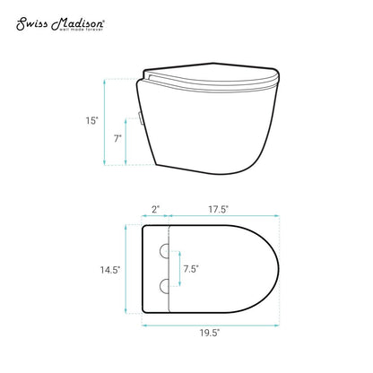 Swiss Madison St. Tropez Wall-Hung Toilet Bundle 0.8/1.6 GPF Dual Flush in Glossy White with Brass Flush Plate