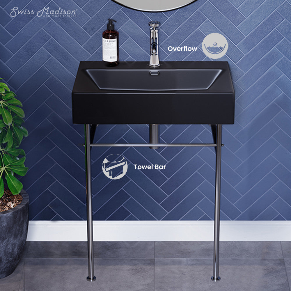 Swiss Madison Claire 24 Ceramic Console Sink Matte Black Basin Chrome Legs