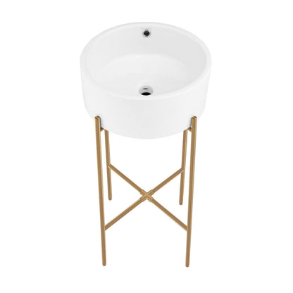 Swiss Madison Monaco 16.5" Round Console Sink, White Basin Brushed Gold Legs