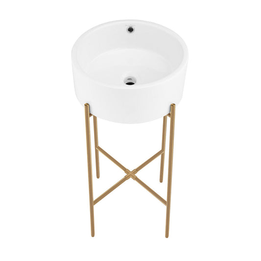 Swiss Madison Monaco 16.5" Round Console Sink, White Basin Brushed Gold Legs