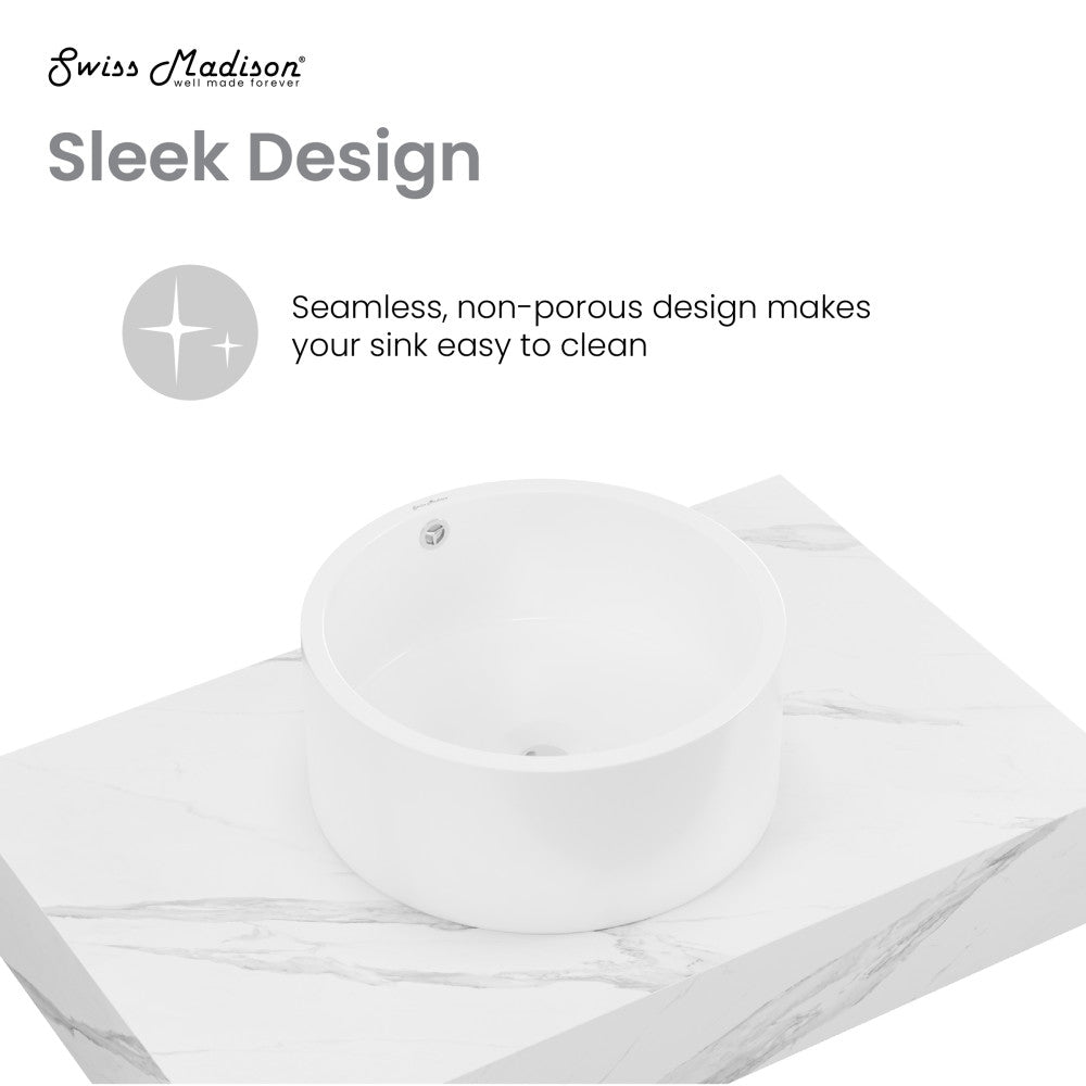 Swiss Madison Monaco 36" Floating Bathroom Shelf with Vessel Sink in White Marble