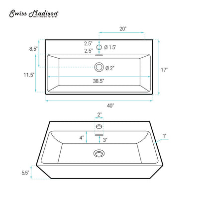 Swiss Madison Claire 40" Rectangle Wall-Mount Bathroom Sink in Matte Black