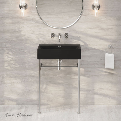 Swiss Madison Claire 24" Rectangle Matte Black Zero Hole Console Sink with Polished Chrome Legs