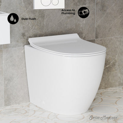 Swiss Madison St. Tropez Back-to-Wall Toilet Bundle 0.8/1.6 GPF Dual Flush in Glossy White with White Flush Plate
