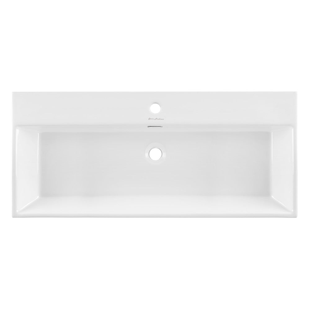 Swiss Madison Claire 40 Ceramic Console Sink White Basin Gold Legs