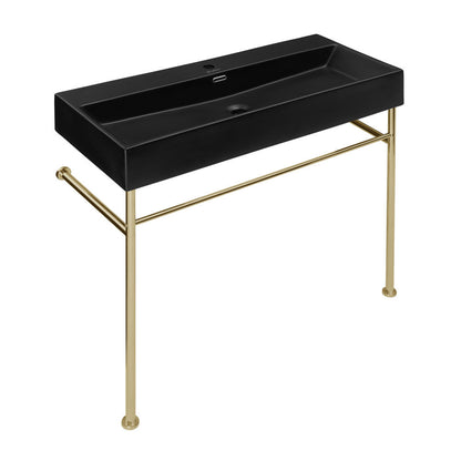 Swiss Madison Claire 40 Ceramic Console Sink Matte Black Basin Gold Legs