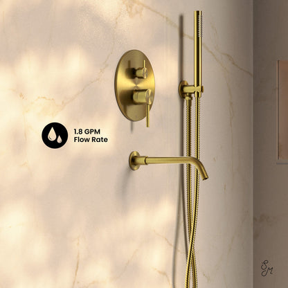 Swiss Madison Ivy 1.8 GPM Wall Mount Fixed Shower Head with Hand Sprayer and Tub Filler in Brushed Gold, Valve Included