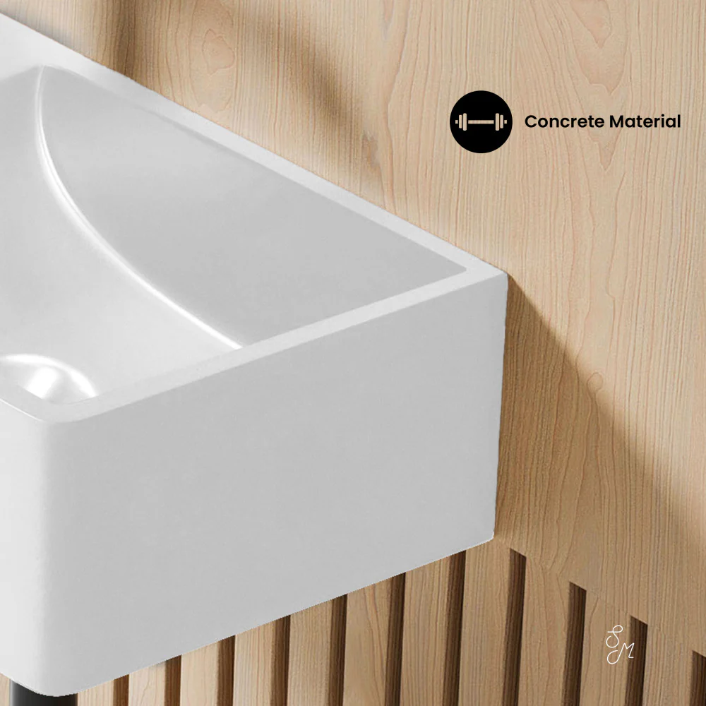 Swiss Madison Lisse 16" Concrete Rectangle Wall-Mounted Sink with Left Side Faucet Mount in Matte White