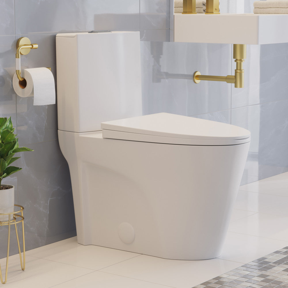 Swiss Madison St. Tropez Two-Piece 12" Rough-in 1.1/1.6 GPF Dual Top Flush Elongated Toilet in Glossy White