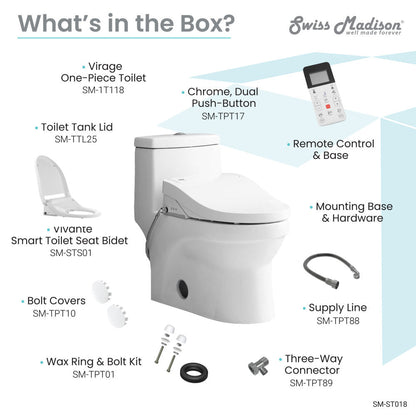 Swiss Madison Virage One-Piece Toilet with Vivante Smart Seat 1.1/1.6 gpf