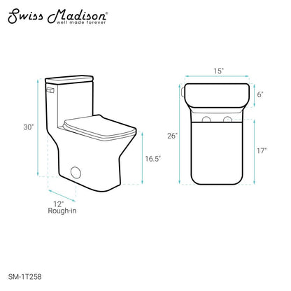 Swiss Madison Carre One-Piece Square Toilet Left Side Flush Handle Toilet 1.28 gpf